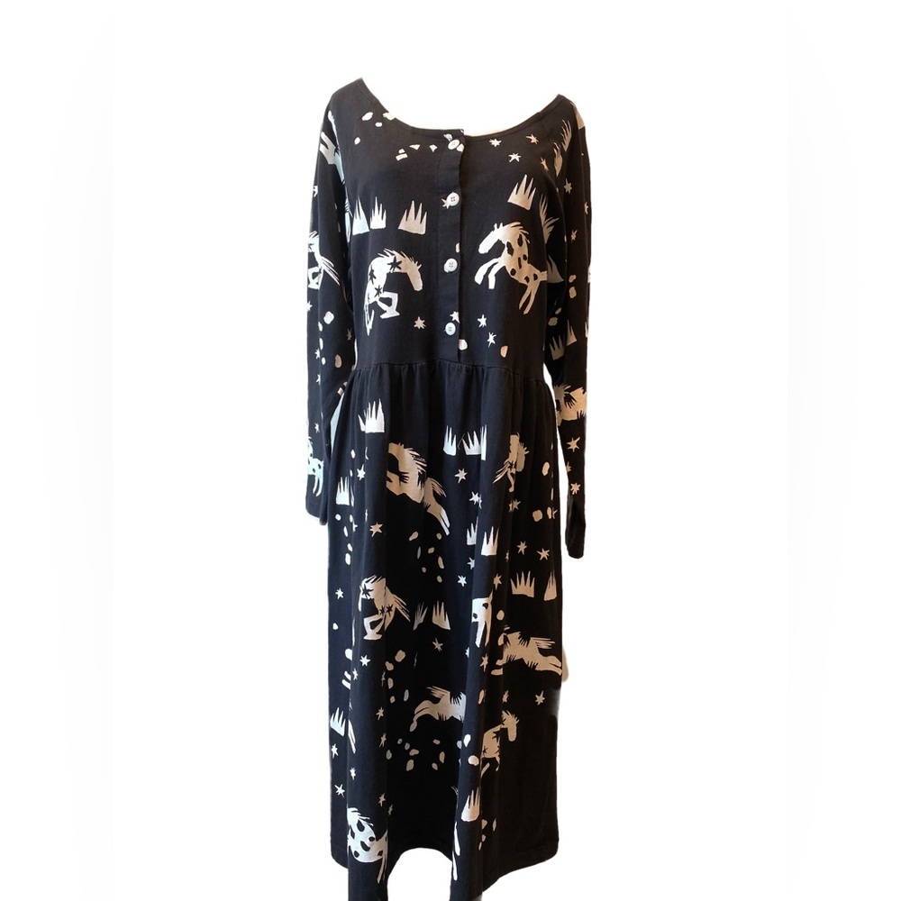 Vintage 90’s Black and White Horse Printed Maxi Dress